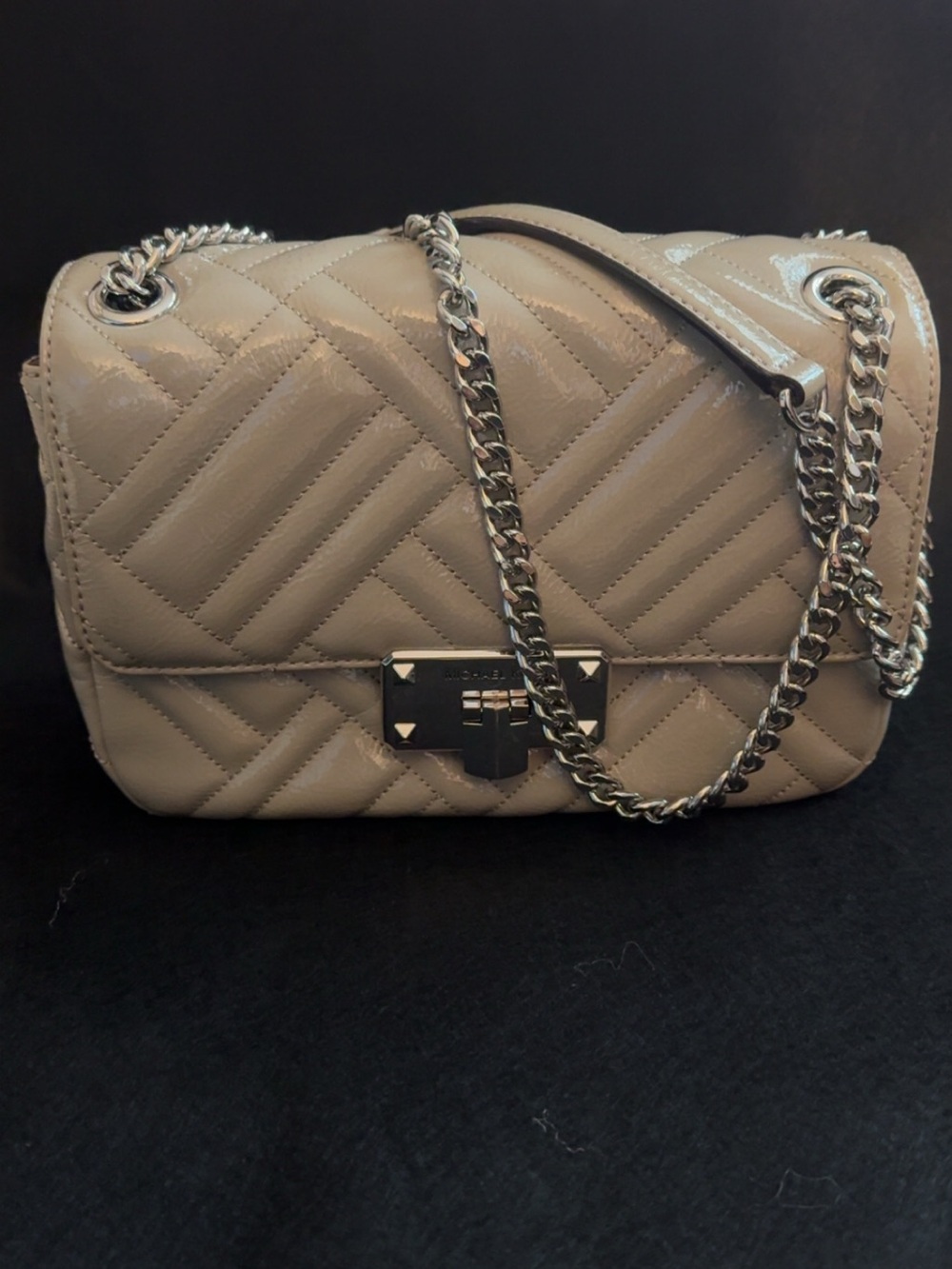 Michael Kors Quilted Patent Leather Chain Shoulder Bag - Taupe Beige